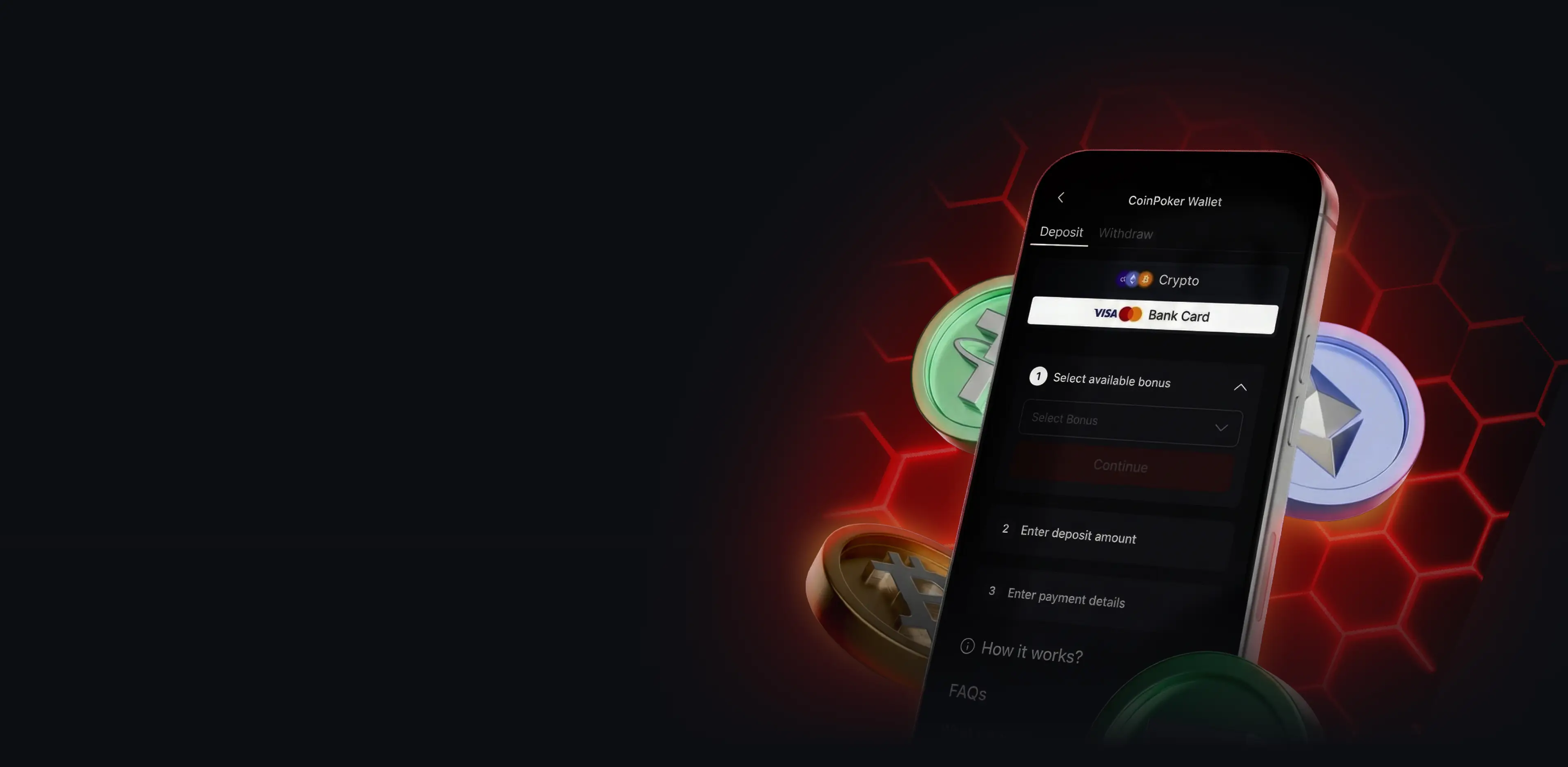 CoinPoker 桌面端充值与提取界面