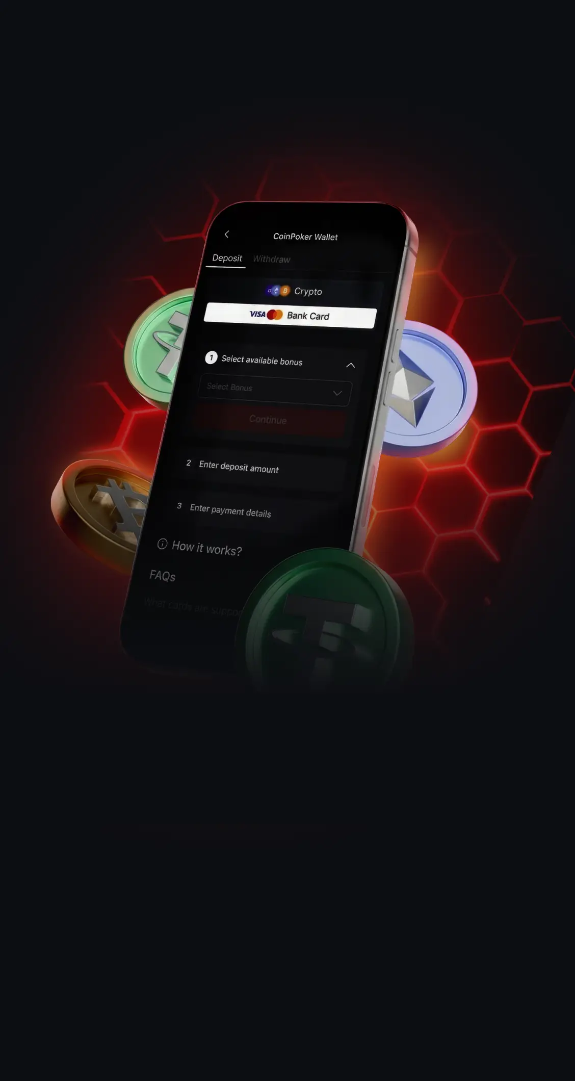 CoinPoker 移动端充值与提取视觉